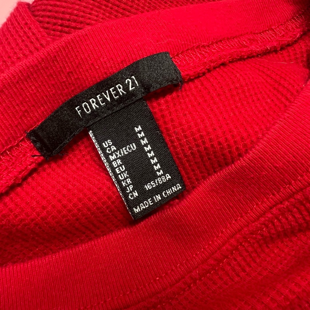 Red waffle knit cropped long sleeve